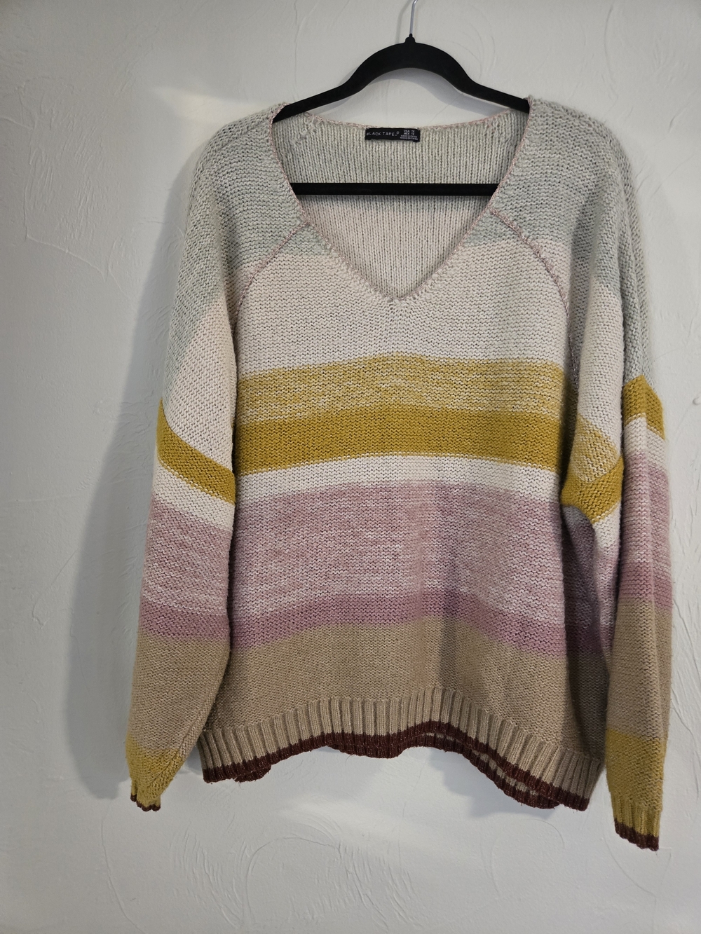 Black Tape Striped V-Neck Oversized Knit Sweater
